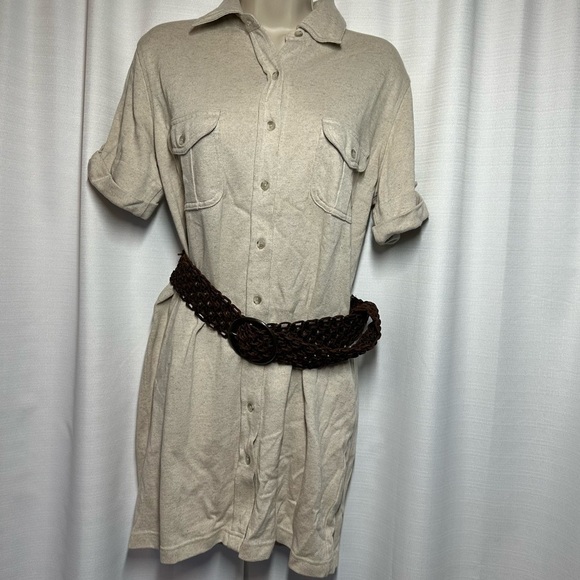 Lauren Ralph Lauren Size M Natural Oatmeal Linen Cotton Shirt Dress Button Knee - Picture 10 of 10